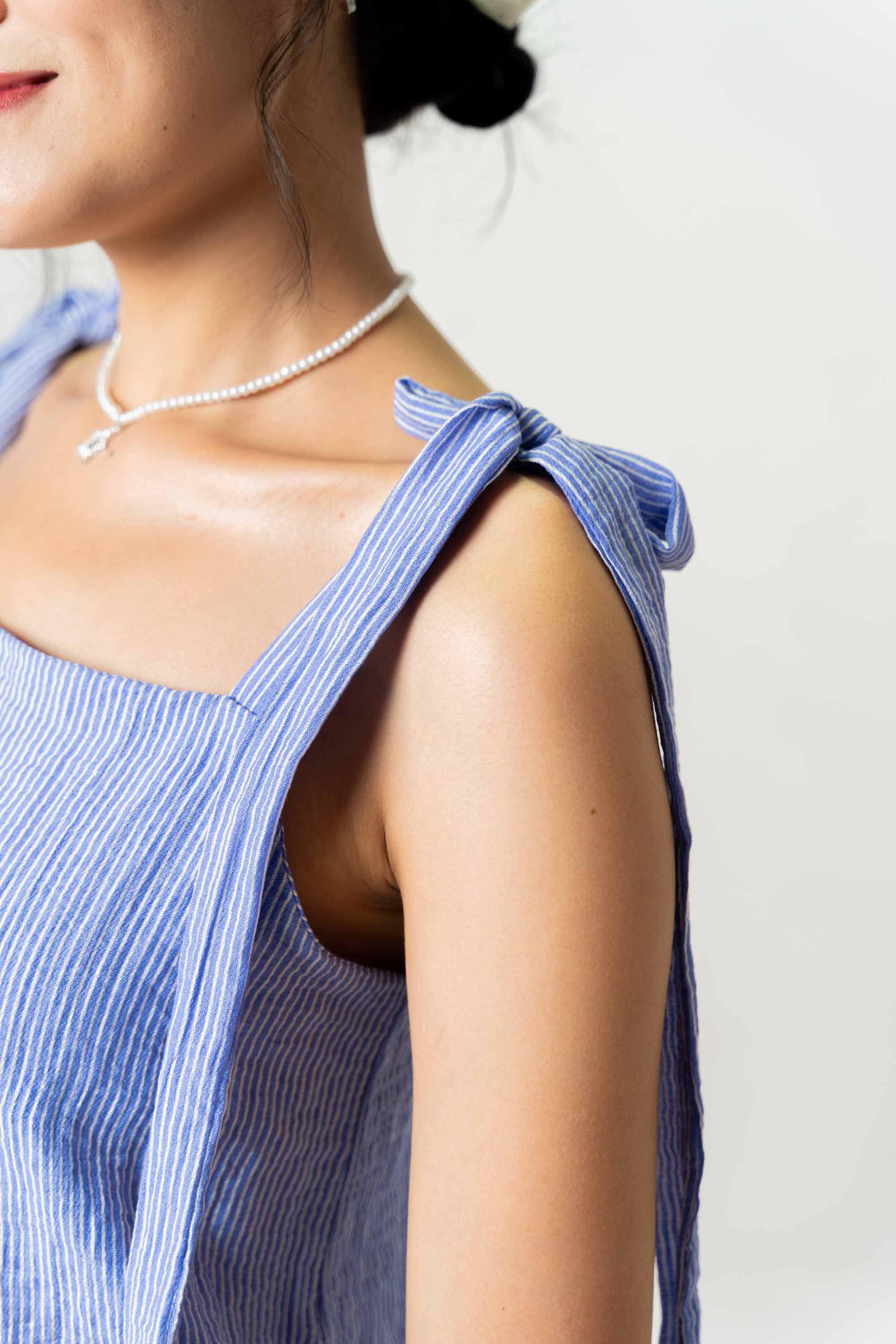 Amelia Shoulder Tie Blue Top